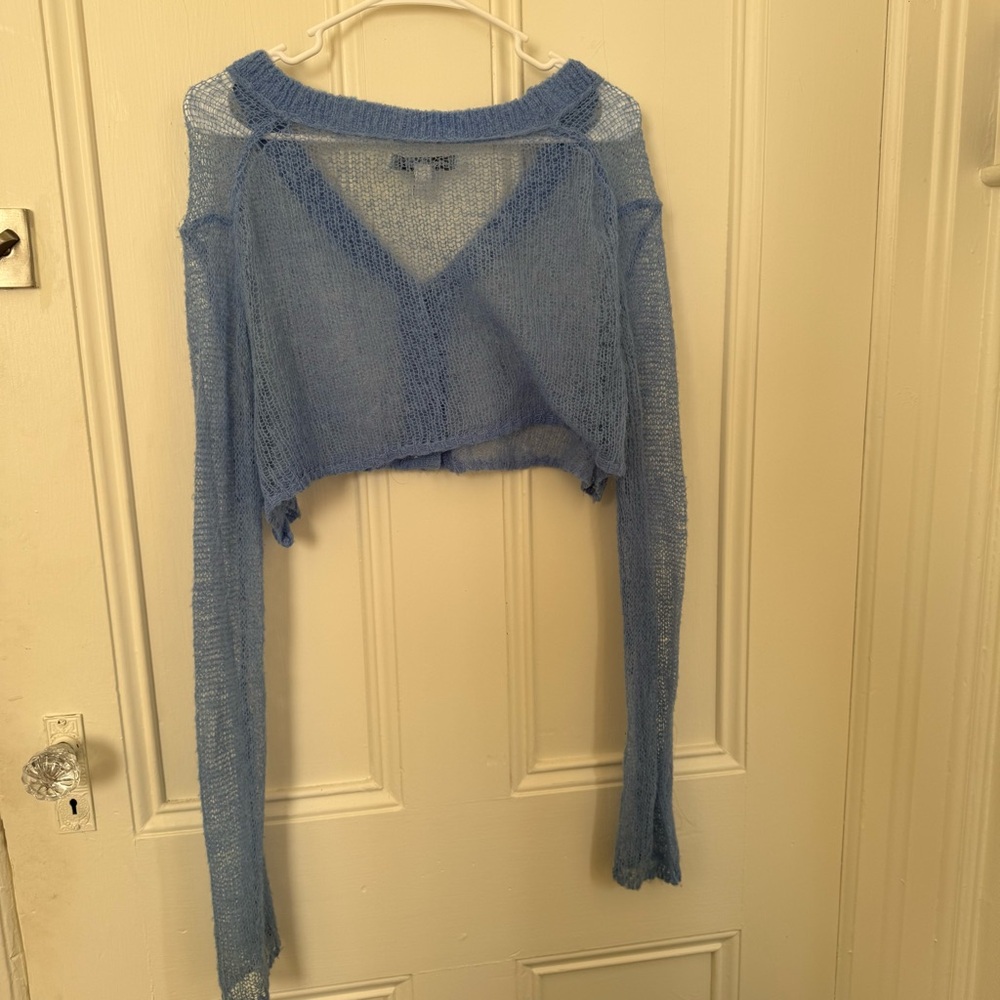 Urban Outfitters Light Blue Sheer Knit V-Neck Cardigan - Picture 3 of 3